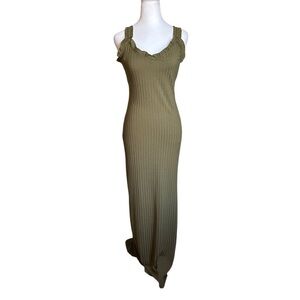 Haute Monde Olive Green Ribbed Bodycon Maxi Dress Size S